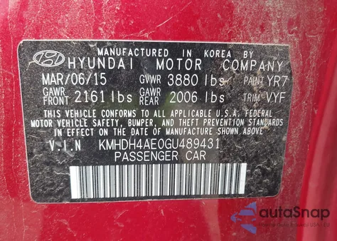 2016 Hyundai Elantra Se from USA, damaged, VIN KMHDH4AE0GU489431